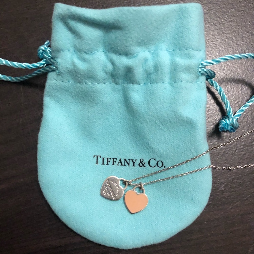 Pink Double Heart Tag Pendant Tiffany&Co Necklace